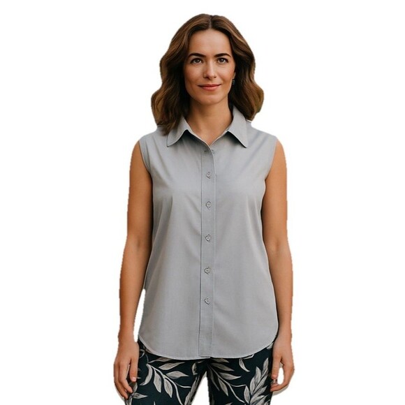 Eddie Bauer Womens X-Large Stretch Gray Button Front Sleeveless Tech Shirt New - Picture 6 of 10